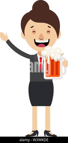 Frau mit Bier, Illustration, Vektor auf weißem Hintergrund. Stock Vektor