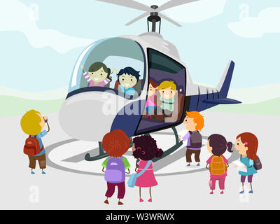 Abbildung: Stickman Kinder reiten und ein Hubschrauber Stockfoto