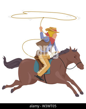 Abbildung: ein Cowboy Mann ein Pferd Reiten und werfen ein Lasso Stockfoto