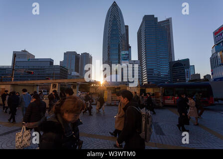 Cocoon Tower und andere Shinjuku Wolkenkratzer bei Sonnenuntergang. Tokio, Japan. Stockfoto