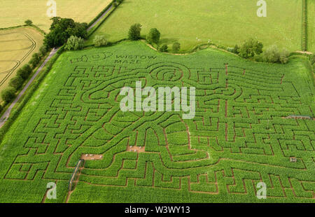 Wistow Labyrinth im Wistow, Leicestershire, die in diesem Jahr konzipiert wurde ein Astronaut, in der Feier des 50. Jahrestages der Apollo 11 Mondlandung darzustellen. Stockfoto