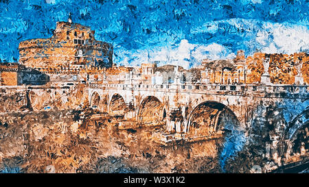 Einen unglaublichen Blick in Schwarz und Weiß der berühmten Mausoleum des Hadrian, in der Ewigen Stadt Rom, Italien. Stockfoto