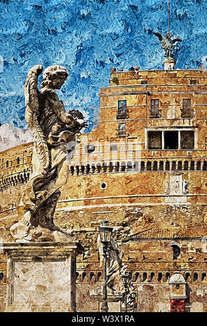 Einen unglaublichen Blick in Schwarz und Weiß der berühmten Mausoleum des Hadrian, in der Ewigen Stadt Rom, Italien. Stockfoto