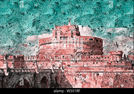 Einen unglaublichen Blick in Schwarz und Weiß der berühmten Mausoleum des Hadrian, in der Ewigen Stadt Rom, Italien. Stockfoto