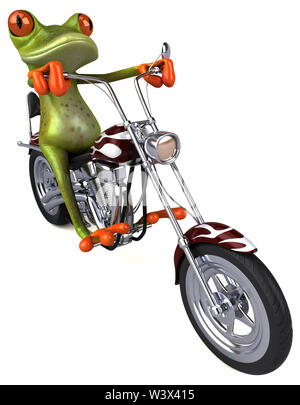 Spaß Frosch auf einem Motorrad - 3D-Darstellung Stockfoto