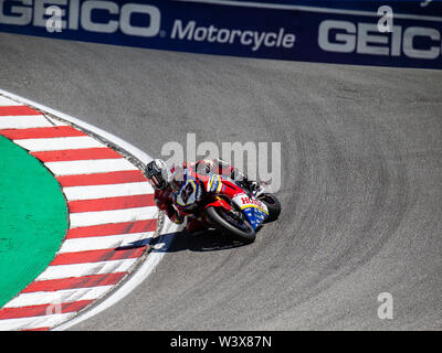 Monterey, CA, USA. 14. Juli, 2019. A. #23 Ryuichi Kiyonari in der Korkenzieher während der MOTUL FIM Superbike Weltmeisterschaft Geico US-runde Welt SBK 2. Rennen an Weathertech Raceway Laguna Seca in Monterey, CA Thurman James/CSM/Alamy leben Nachrichten Stockfoto