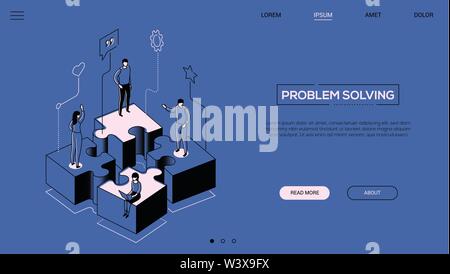 Problemlösung - Line Design Stil isometrische Web Banner Stock Vektor
