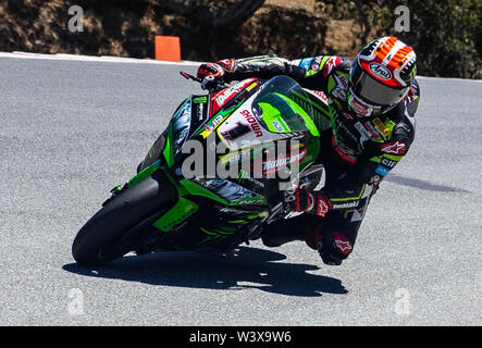 Apr 14, 2019 Monterey, CA, USA #1 Jonathan Rea in Turn 9 während der MOTUL FIM Superbike Weltmeisterschaft Geico US-runde Welt SBK 2. Rennen an Weathertech Raceway Laguna Seca in Monterey, CA Thurman James/CSM Stockfoto