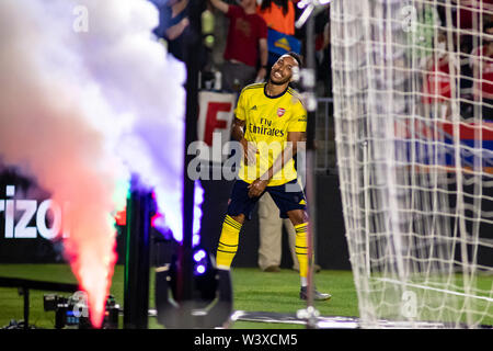 Los Angeles, USA. 17. Juli, 2019. Pierre-Emerick Aubameyang (14) feiert, nachdem das erste Tor des FC Arsenal gegen Bayern München in der internationalen Champions Cup. Credit: Ben Nichols/Alamy leben Nachrichten Stockfoto