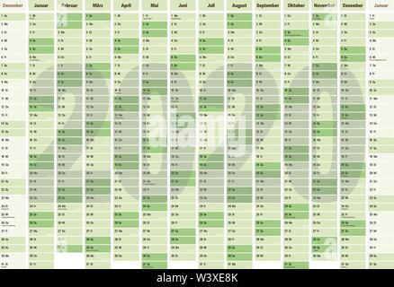 Wand jahres Planer oder Kalender für das Jahr 2020 mit deutschen Feiertagen in einem 4 Side Ratio Scalable Vector Illustration Stock Vektor