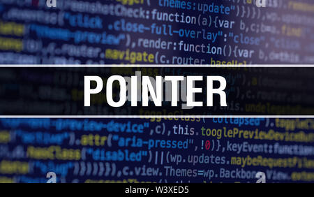 Zeiger mit abstrakten Technologie der binäre Code Hintergrund. Digitale binäre Daten und Daten sichern. Software/Web Entwickler Programmierung Code und Poi Stockfoto