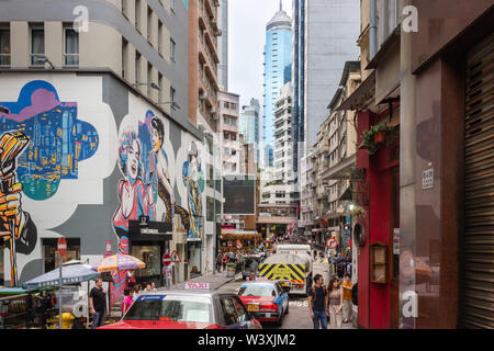 HongKong - 21. April 2019: Shop und Straße in Soho, Central, Hong Kong Stockfoto