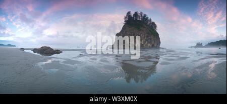 Sonnenaufgang über dem Pazifik durch Meeresbögen an einem Strand im Olympic National Park, La Push, Washington, USA Westküste usa Stockfoto