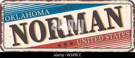 Norman Oklahoma vintage rostiges Metall Zeichen auf weißem Hintergrund Willkommen, Vector Illustration Stock Vektor