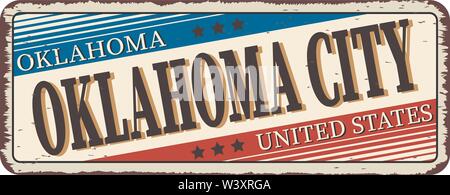 Nach Oklahoma City vintage rostiges Metall Zeichen auf weißem Hintergrund Willkommen, Vector Illustration Stock Vektor