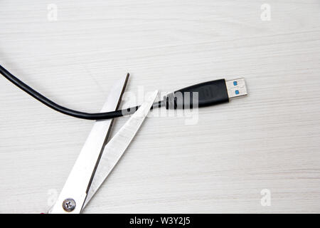 Usb-Kabel tesura Schneiden auf weißem Hintergrund. Stockfoto