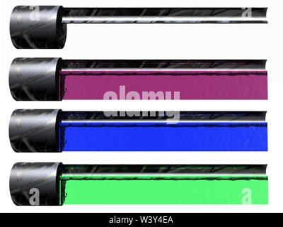 Abbildung: web design Buttons mit bunten Streifen aus einem Rohr kommen. Vier verschiedene Farben Stockfoto