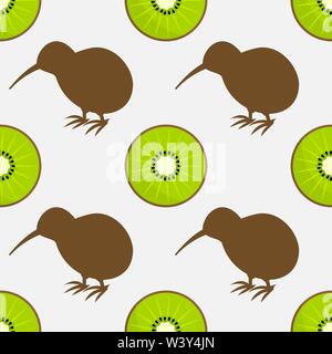 Kiwi Vögel und Obst nahtlose Muster. Vector Illustration Stock Vektor