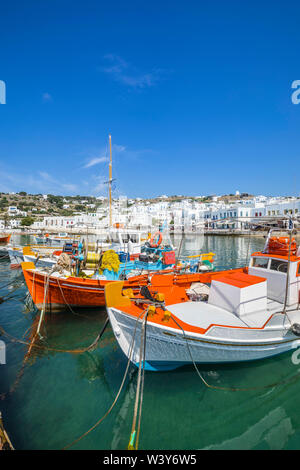 Hafen in der Stadt Mykonos, Mykonos, Kykladen, Griechenland Stockfoto