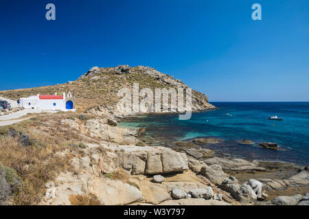 Griechisch-orthodoxe Kapelle, Kalafati Beach, Mykonos, Kykladen, Griechenland Stockfoto