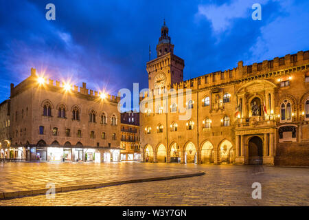 Palazzo d'Accursio (Palazzo Comunale), Piazza Maggiore, Bologna, Emilia-Romagna, Italien Stockfoto