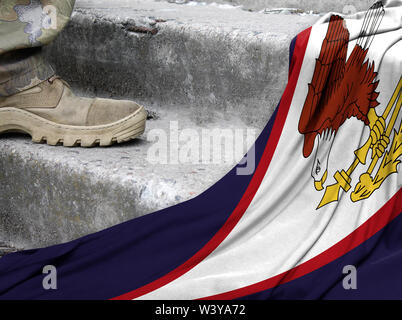 Militärisches Konzept auf dem Hintergrund der Flagge Amerikanisch Samoa Stockfoto