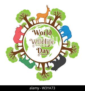 World Wildlife tag Banner Design, Tier im Wald Design von pinselstrich Konzept Stock Vektor