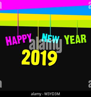Buntes neues Jahr 2019 hängenden Wort poster Design Stock Vektor