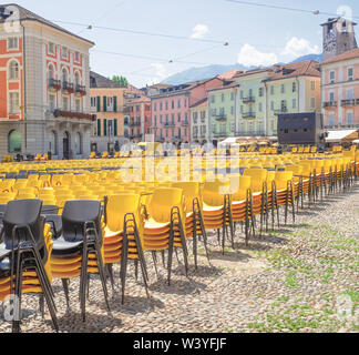 Die Vorbereitungen in Grande entfernt in Locarno für das Filmfestival. Tessin - Schweiz Stockfoto