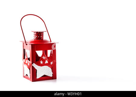 Weihnachten Laterne Rot auf weißem Hintergrund. Copyspace Stockfoto