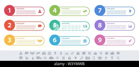 Infografik design Business Konzept Vector Illustration mit 9 Schritte und Optionen oder Prozesse, Arbeitsabläufe oder Schaltplan Stock Vektor
