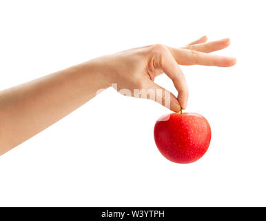 Roten Apfel in der Hand weg isoliert auf weißem Stockfoto