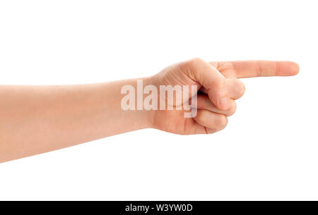 Pointing Finger weg isoliert auf weißem Stockfoto