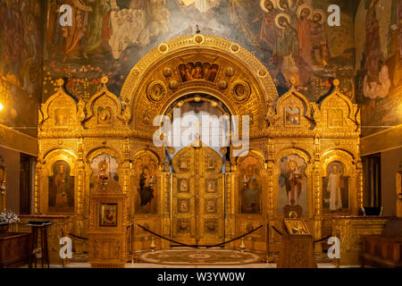 Altar Symbole im St Nicholas Studenten' Kirche, Bukarest, Rumänien Stockfoto