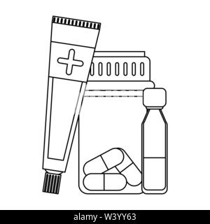 Medizinischen Ausrüstungen und Zubehör in Schwarz und Weiß Stock Vektor