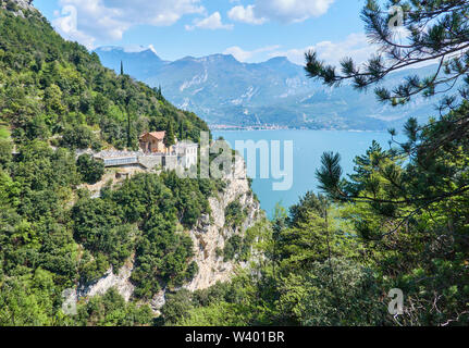 Bike Road bis zu Pregasina mit Restaurant und Bar, Ristorante Ponalealto Ponale Alto Belvedere am Lago di Garda, Gardasee, Torbole - Nago, Riva, Stockfoto