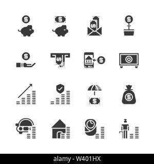 Geld sparen und Investitionen Icon Set. Vector Illustration Stock Vektor