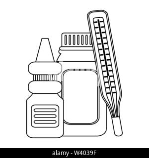 Medizinischen Ausrüstungen und Zubehör in Schwarz und Weiß Stock Vektor