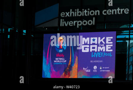 Netball Wm Zeichen außerhalb Messegelände Liverpool 2019 Stockfoto