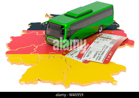 Bus Reisen in Deutschland, Konzept. 3D-Rendering auf weißem Hintergrund Stockfoto