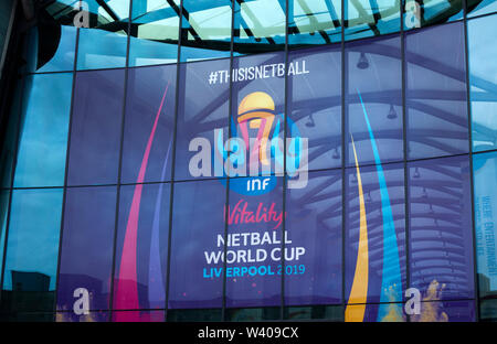 Netball Wm Zeichen außerhalb Messegelände Liverpool 2019 Stockfoto