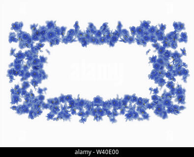 Blaue Blumen Rahmen auf weißem Hintergrund Stockfoto