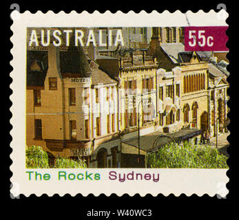 Australien - ca. 2008: einen Stempel in den Australien gedruckten zeigt The Rocks, Sydney, touristische Precinct, circa 2008. Stockfoto