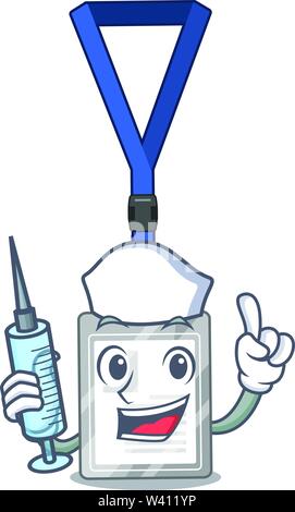 Krankenschwester Namensschild an der Maskottchen Tabelle Vector Illustration Stock Vektor