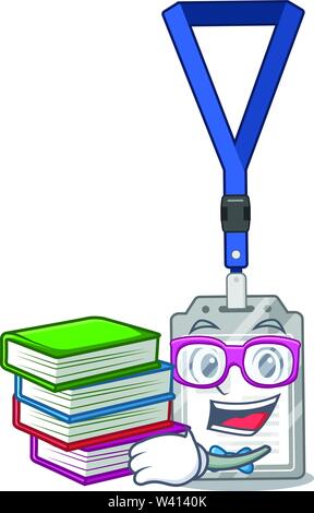 Schüler mit Buch Namensschild in der Karikatur wallet Vector Illustration Stock Vektor
