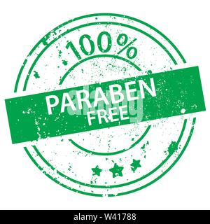 Grüne runde Stempel mit den Worten 100% Parabenfrei auf weißem Hintergrund Stock Vektor