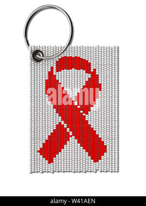 Ein traditionelles Zulu Glasperlen Schlüsselanhänger mit einem aids-HIV-Band auf einer isolierten weißen Hintergrund - 3D-Rendering Stockfoto