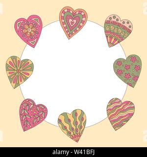 Romantischen Rahmen der abstrakten doodle Herzen auf rosa Hintergrund Stock Vektor
