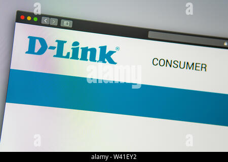 D-Link Startseite. Nahaufnahme von DLink Logo. Kann als illustrative für Medien, Marketing oder Business Konzept verwendet werden. Stockfoto