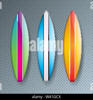 Vector Illustration mit bunten Surf Board Sammlung isoliert auf Transparenten Hintergrund. Vektor Urlaub Design Elemets mit Surfbrett für Stock Vektor